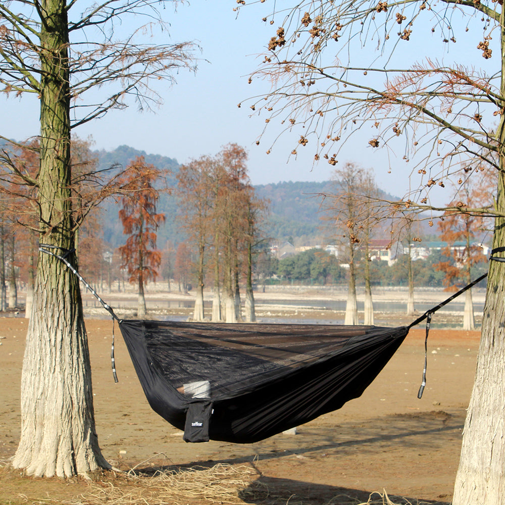 Sunyear Camping Hammock with Removable No See-Um Mosquito Net, Double & Single Portable Outdoor Hammocks Parachute Lightweight Nylon with Tree Straps for Adventures Hiking Backpacking ( 9.5 feet × 5 feet )