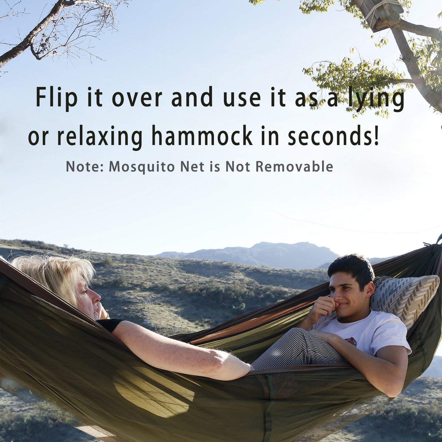 Sunyear Camping Hammock with Mosquito/Bug Net, 10ft Hammock Tree Straps & Carabiners | Easy Assembly | Portable Parachute Nylon Hammock for Camping, Backpacking, Survival, Travel & More ( 55 inch x 106 inch )