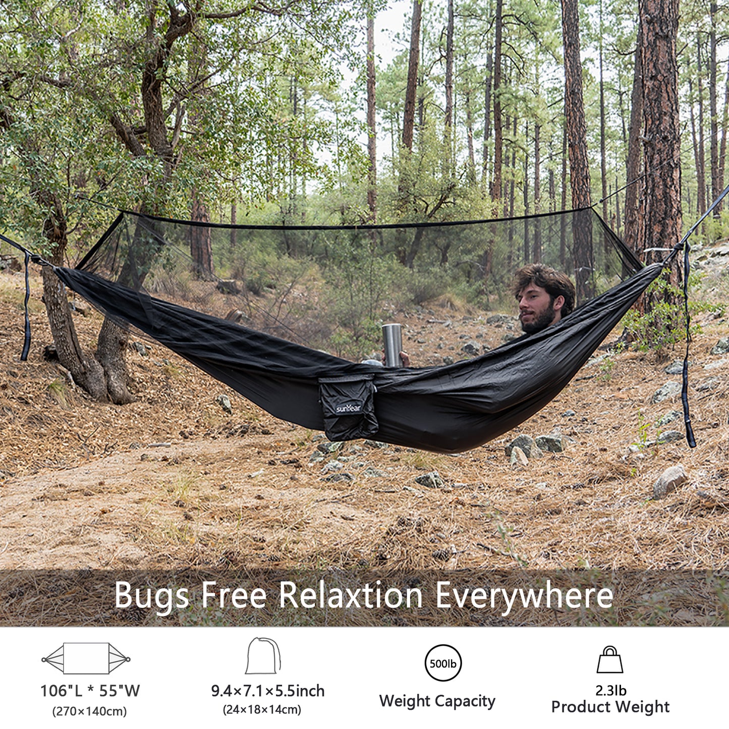 Sunyear Hammock Camping with Net/Netting Mosquito & 2 Tree Straps (16+1 Loops Each,20Ft Total), Portable Nylon Parachute Hammocks for Outdoor Indoor Backpacking Survival & Travel ( 78 inch x 118 inch )