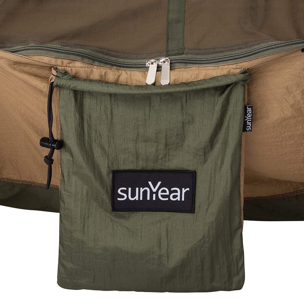 Sunyear Camping Hammock with Mosquito/Bug Net, 10ft Hammock Tree Straps & Carabiners | Easy Assembly | Portable Parachute Nylon Hammock for Camping, Backpacking, Survival, Travel & More ( 55 inch x 106 inch )