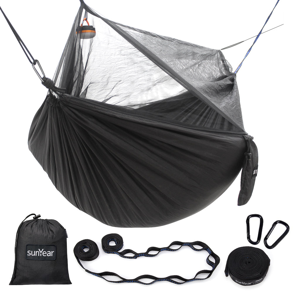 Sunyear Hammock Camping with Net/Netting Mosquito & 2 Tree Straps (16+1 Loops Each,20Ft Total), Portable Nylon Parachute Hammocks for Outdoor Indoor Backpacking Survival & Travel ( 55 inch x 106 inch )