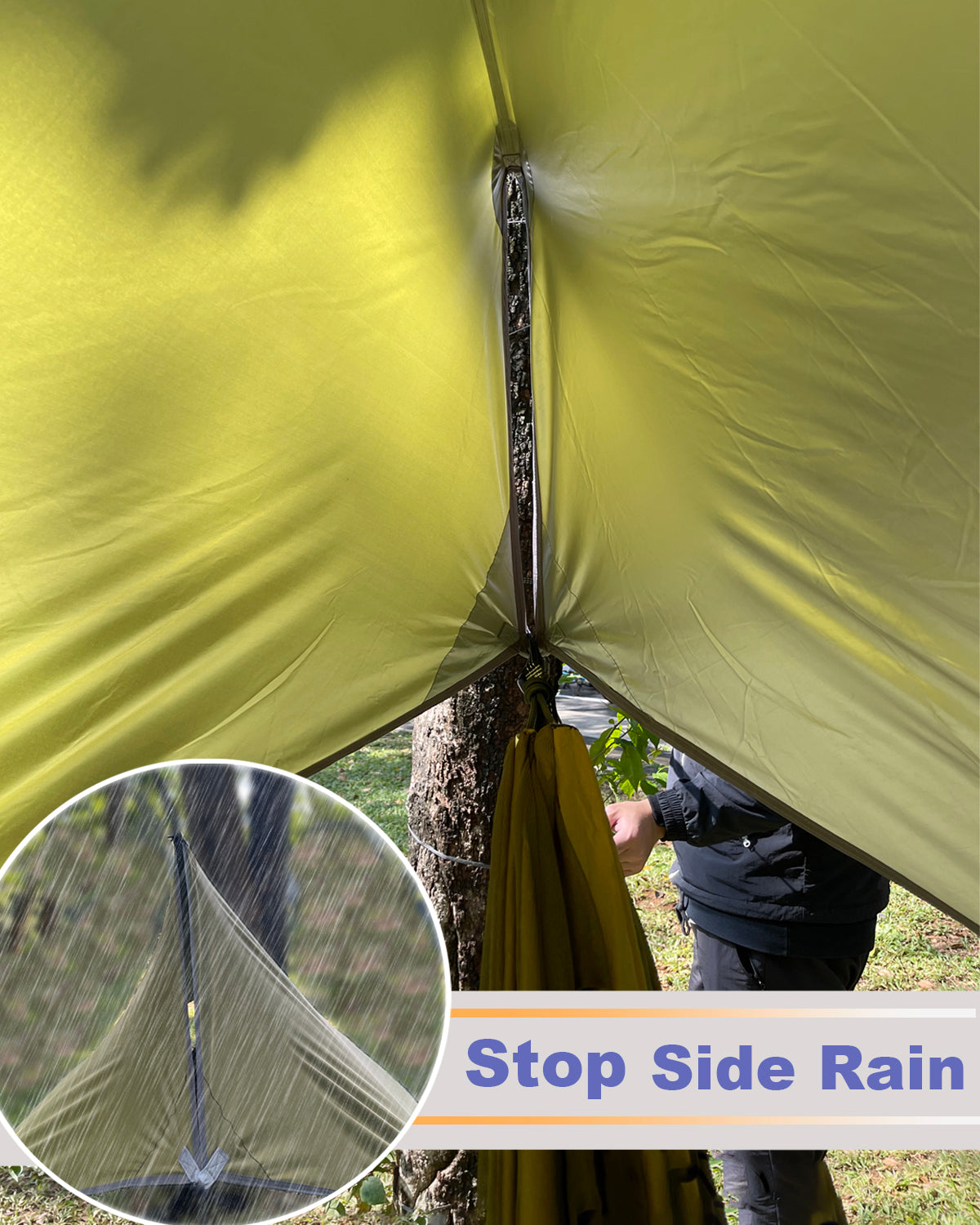 Sunyear Camping Hammock with Rain Fly and Net - Outdoor Hammock Accessories-Double Hammock Tent for Outside-Keep Side Wind&Rain-Large and Heavy Duty (118×78 in)