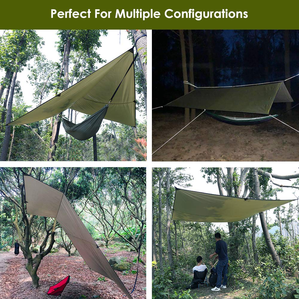 Sunyear Hammock Rain Fly Tent Tarp Provides Effective Protection Against Rain, Snow. Big 9.8x9.5ft Durable, Waterproof 210D Oxford. 13ft Long Ridgeline, 6 Guy Lines, 2 Stuff Sacks. Easy Assembly