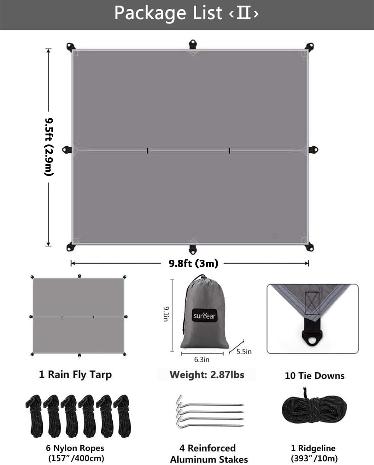 Sunyear Hammock Camping with Rain Fly Tarp and Net, Portable Camping Hammock Double Tree Hammock Outdoor Indoor Backpacking Travel & Survival, 2 Tree Straps, 100% Waterproof (106"L x 55"W)