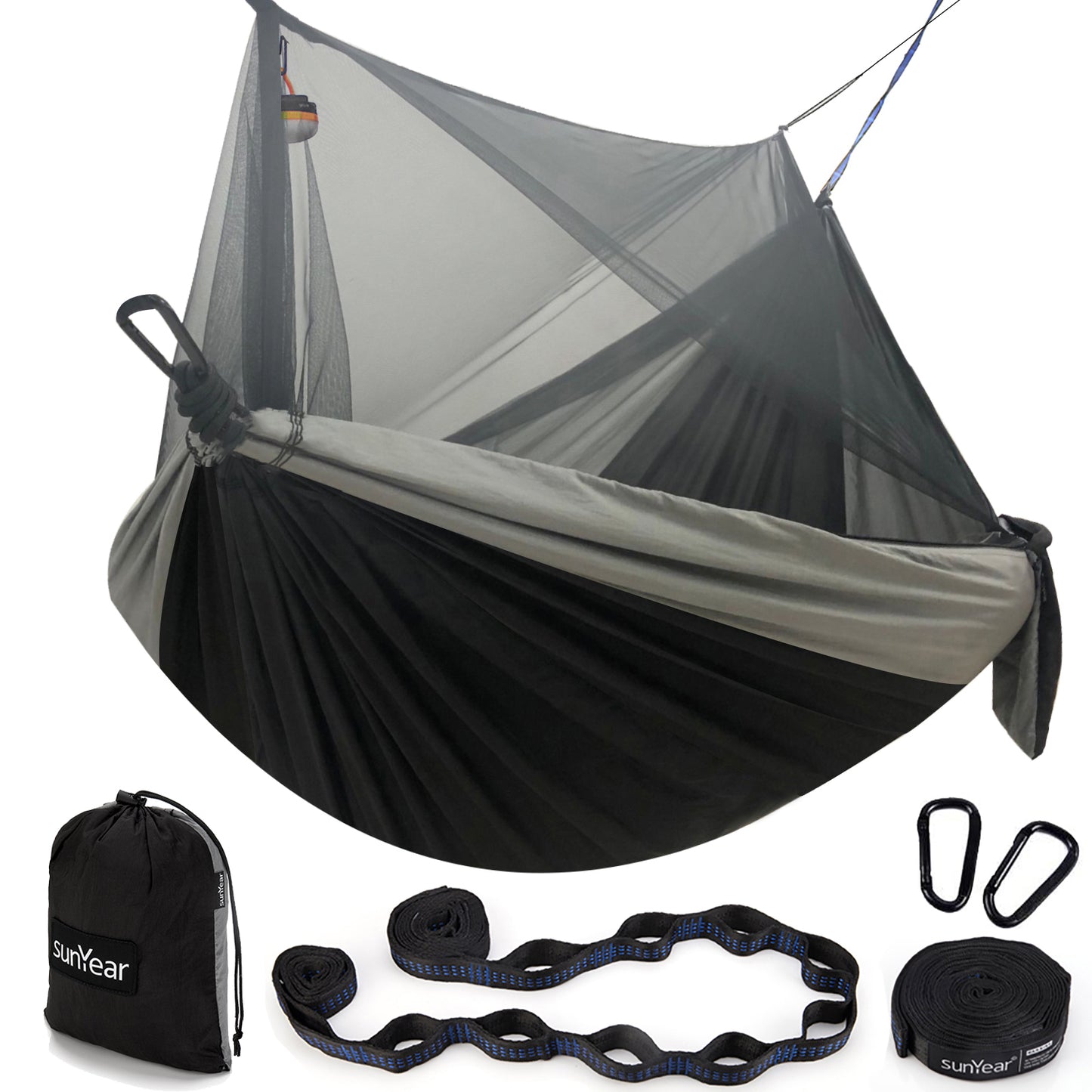 Sunyear Hammock Camping with Net/Netting Mosquito & 2 Tree Straps (16+1 Loops Each,20Ft Total), Portable Nylon Parachute Hammocks for Outdoor Indoor Backpacking Survival & Travel ( 78 inch x 118 inch )
