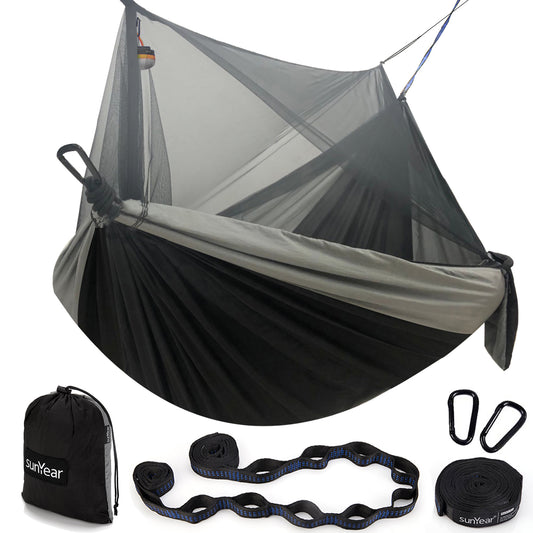 Sunyear Hammock Camping with Net/Netting Mosquito & 2 Tree Straps (16+1 Loops Each,20Ft Total), Portable Nylon Parachute Hammocks for Outdoor Indoor Backpacking Survival & Travel ( 78 inch x 118 inch )