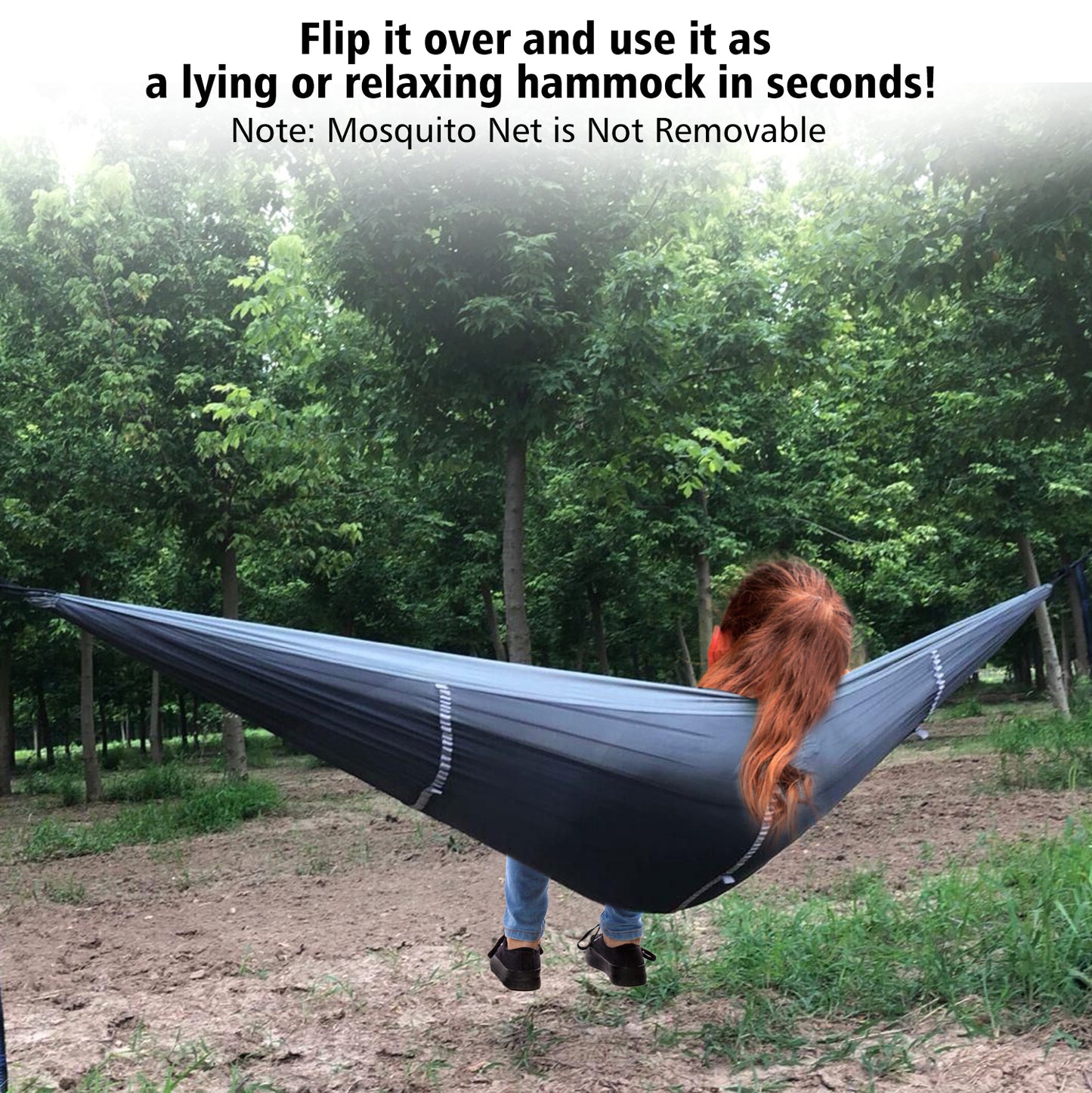 Sunyear Camping Hammock with Mosquito/Bug Net, 10ft Hammock Tree Straps & Carabiners | Easy Assembly | Portable Parachute Nylon Hammock for Camping, Backpacking, Survival, Travel & More ( 78 inch x 118 inch )