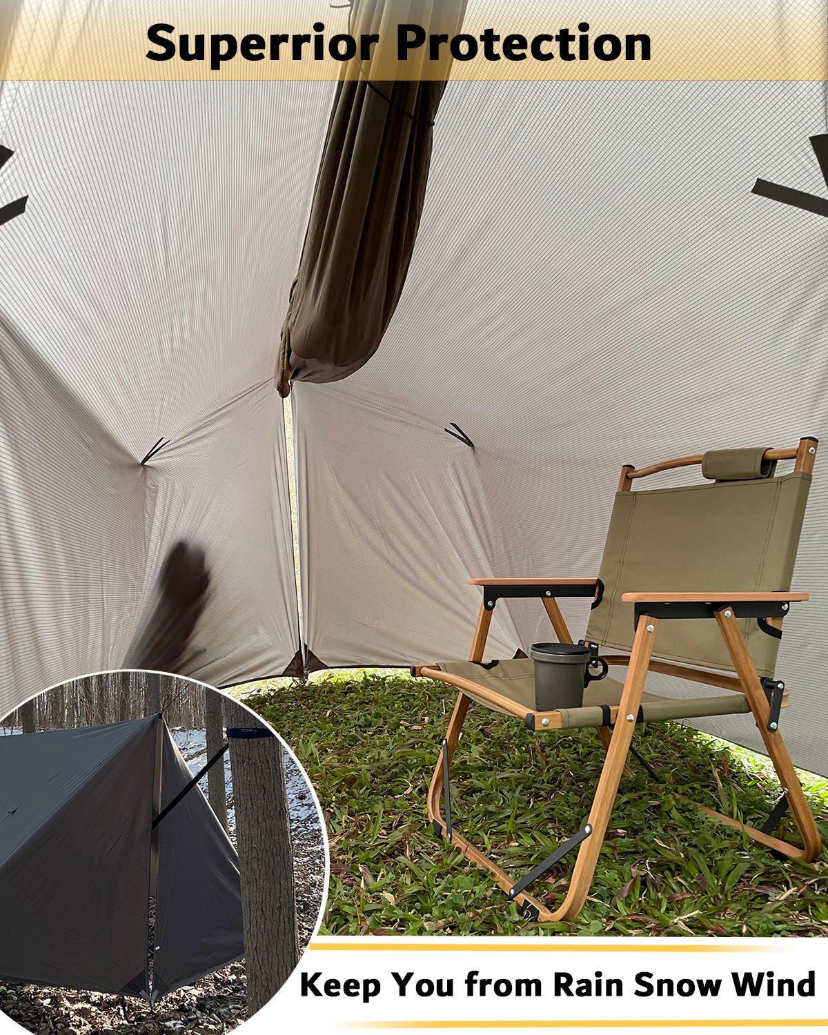Sunyear Hammock Rain Fly Waterproof - Premium Hammock Tarp with Doors to Stay Warm and Dry in All Seasons | Portable and Lightweight Camp Rain Fly with All Installations Included | 11 Ft / 2lbs