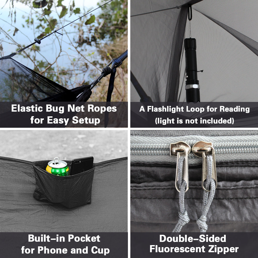 Sunyear Hammock Camping with Net/Netting Mosquito & 2 Tree Straps (16+1 Loops Each,20Ft Total), Portable Nylon Parachute Hammocks for Outdoor Indoor Backpacking Survival & Travel ( 78 inch x 118 inch )
