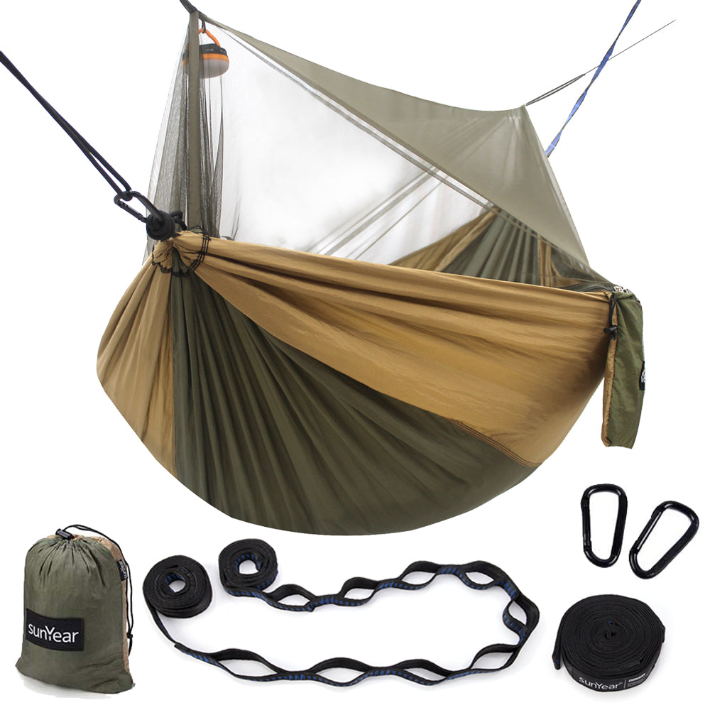Sunyear Hammock Camping with Net/Netting Mosquito & 2 Tree Straps (16+1 Loops Each,20Ft Total), Portable Nylon Parachute Hammocks for Outdoor Indoor Backpacking Survival & Travel ( 78 inch x 118 inch )