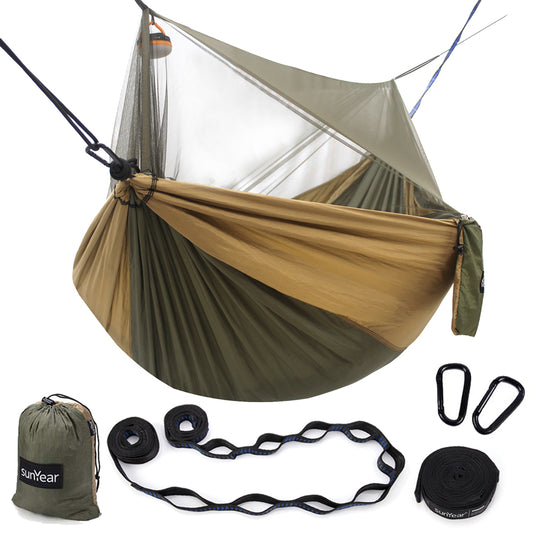 Sunyear Hammock Camping with Net/Netting Mosquito & 2 Tree Straps (16+1 Loops Each,20Ft Total), Portable Nylon Parachute Hammocks for Outdoor Indoor Backpacking Survival & Travel ( 78 inch x 118 inch )