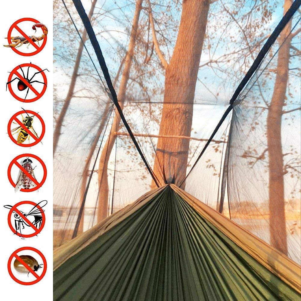 Sunyear Camping Hammock with Mosquito/Bug Net, 10ft Hammock Tree Straps & Carabiners | Easy Assembly | Portable Parachute Nylon Hammock for Camping, Backpacking, Survival, Travel & More ( 78 inch x 118 inch )