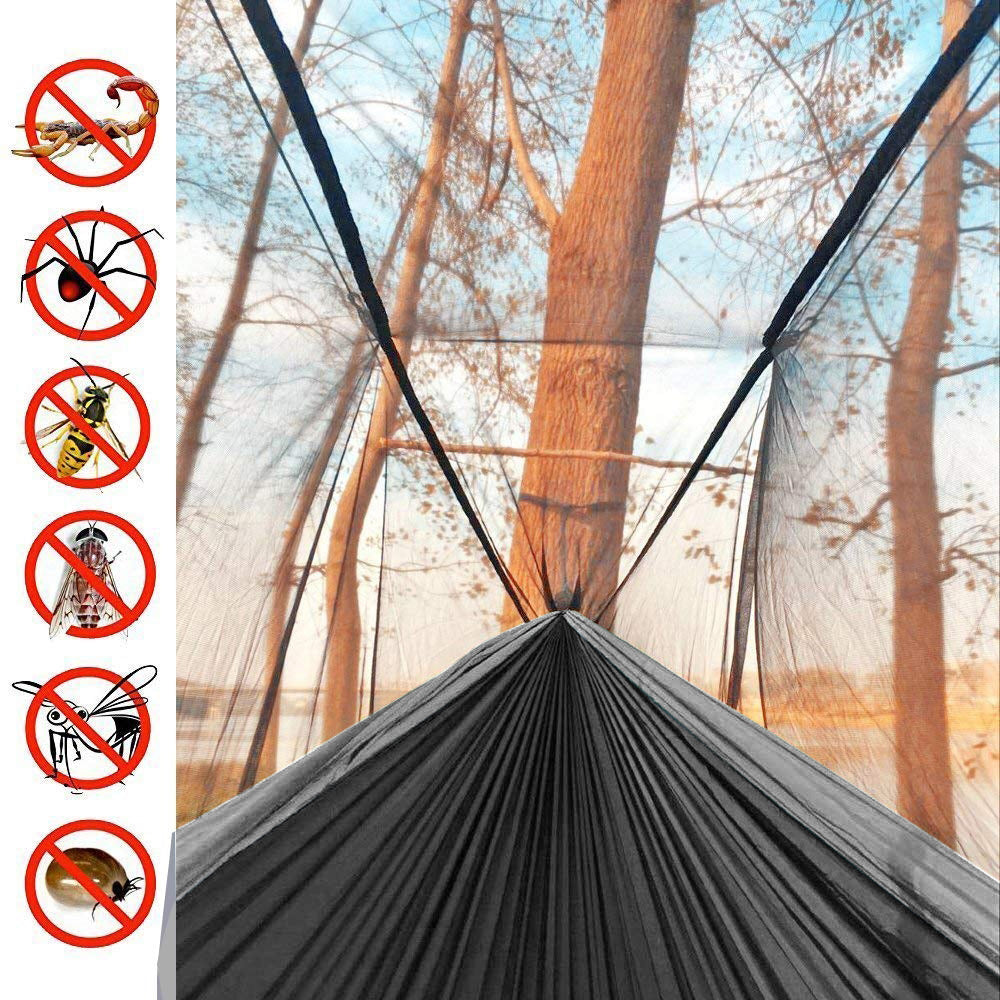 Sunyear Camping Hammock with Mosquito/Bug Net, 10ft Hammock Tree Straps & Carabiners | Easy Assembly | Portable Parachute Nylon Hammock for Camping, Backpacking, Survival, Travel & More ( 78 inch x 118 inch )