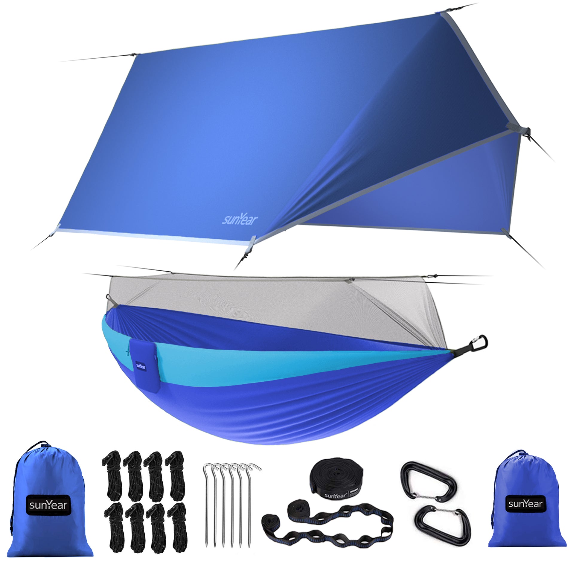 Sunyear Camping Hammock with Rain Fly and Net - Outdoor Hammock Accessories-Double Hammock Tent for Outside-Keep Side Wind&Rain-Large and Heavy Duty (118×78 in)