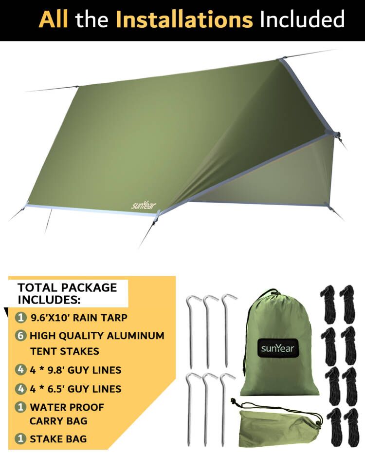 Sunyear Hammock Tent-Camping Tarp-Hammock Tent Tarp Rain Fly, Lightweight&Waterproof Hammock Tarp, Small Door Design-Easy Setup-Backpacking Hiking Camping Gear