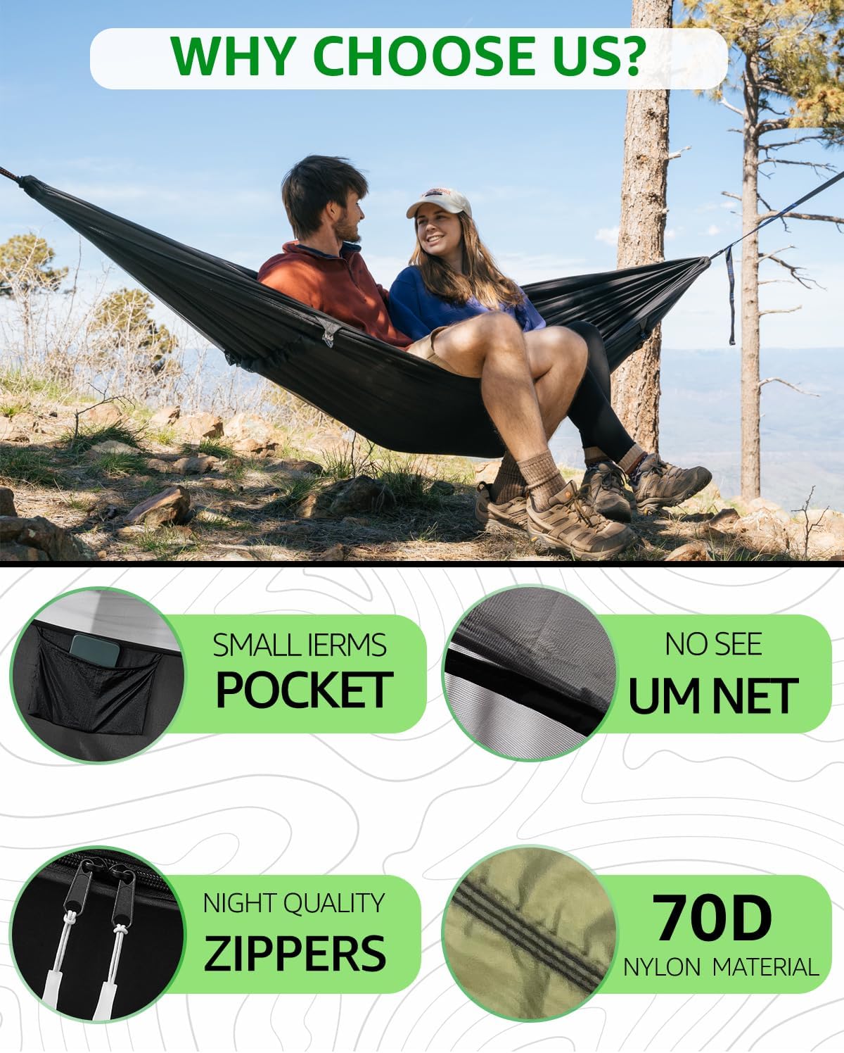 Sunyear Camping Hammock with Net - Double&Single Hammock with House-Like Net- Easy Setup & Pack, Lightweight & Portable, Perfect for Hiking, Backpacking, Outdoor Sleeping（106"L x 55"W）