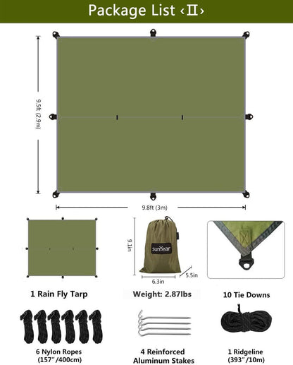 Sunyear Hammock Camping with Rain Fly Tarp and Net, Portable Camping Hammock Double Tree Hammock Outdoor Indoor Backpacking Travel & Survival, 2 Tree Straps, 100% Waterproof (118"L x 78"W)